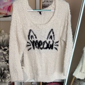 Torrid White Fuzzy Cat Sweater